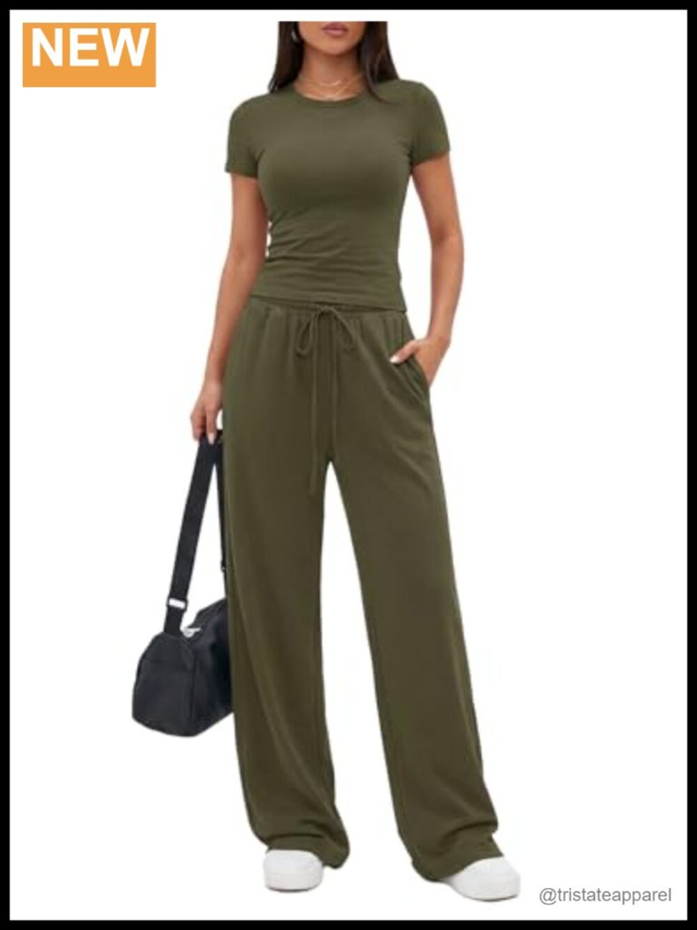 Women's 2 Piece Lounge Set Scoop Neck Top Wide Leg Pants
